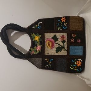 Vintage 1980s or 90s beaded patchwork handbag